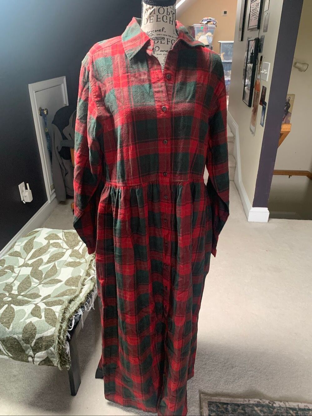 Eddie Bauer Women's Red and Green Cotton Dress